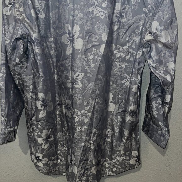 TORI RICHARD 100% Cotton Men's Gray Floral Design Button Up Long Sleeve Shirt -L - Picture 6 of 14